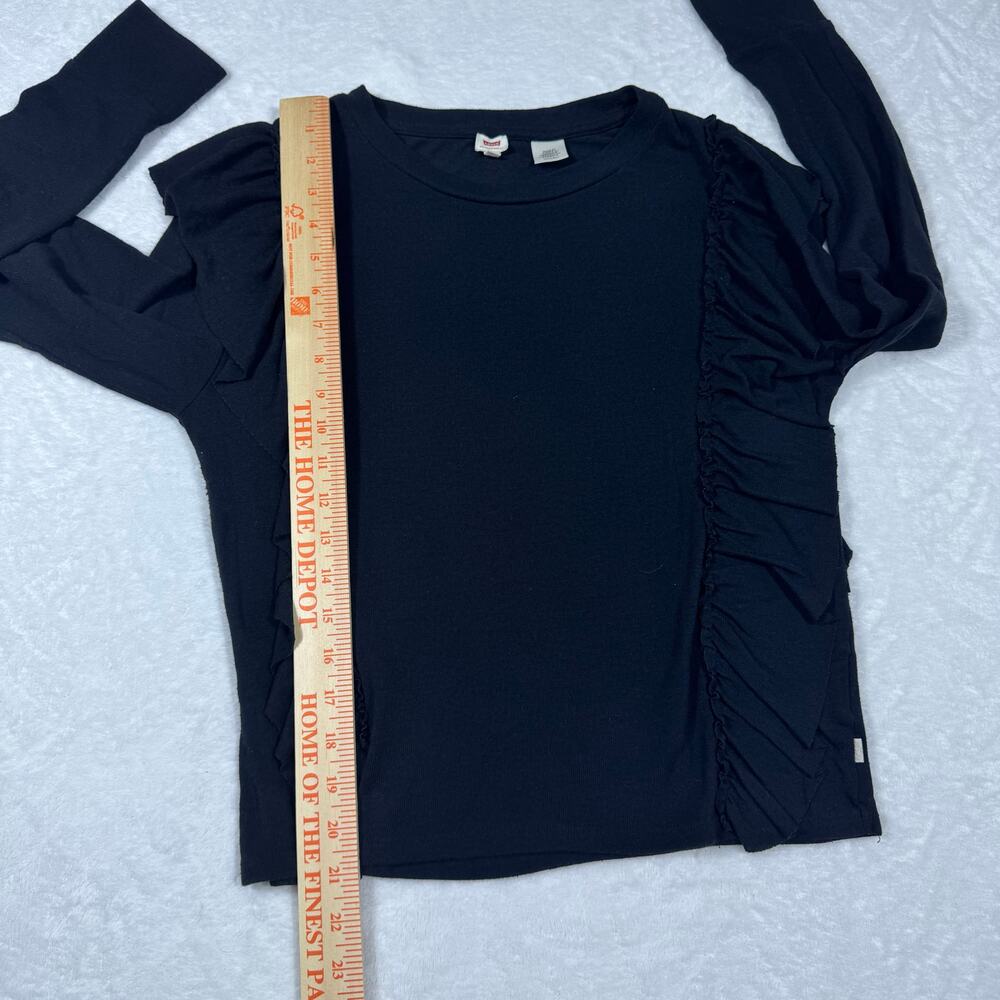 Levi's Black Ruffle Long Sleeve Top Women's XS Crewneck Pullover Sweatshirt - Picture 6 of 7